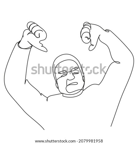 A feather with a disapproving expression on his face and a finger down gesture in one line on a white background. Sharp negative assessment. Stock vector illustration of substandard bad content.