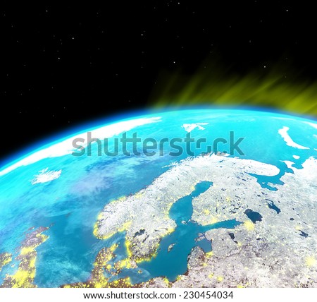 Scandinavia continent with city lights from outer space-Elements of this image furnished by NASA
