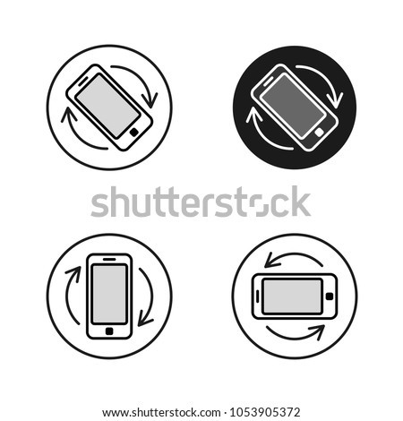 Phone rotate symbols set. Smartphone rotation black and white line style icons. Phone tilt vertical and horizontal signs.
