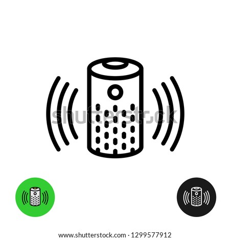 Voice assistant icon. Wireless speaker linear style symbol with audio wave lines.