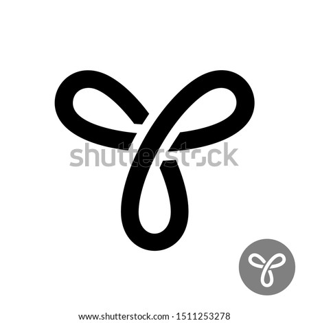 Line triple knot symbol. Three rounded ends abstract linear figure. Infinity way logo.