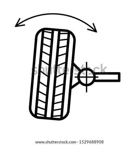 Wheel alignment line icon. Car suspension angles adjustment. Axle control symbol. Adjustable stroke width.