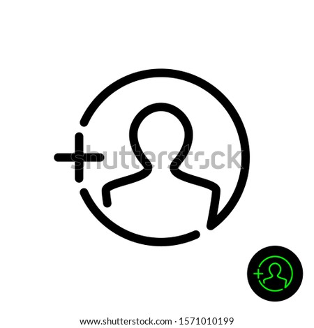 Referral icon. Refer a friend line style symbol. Add user sign. Adjustable stroke width.