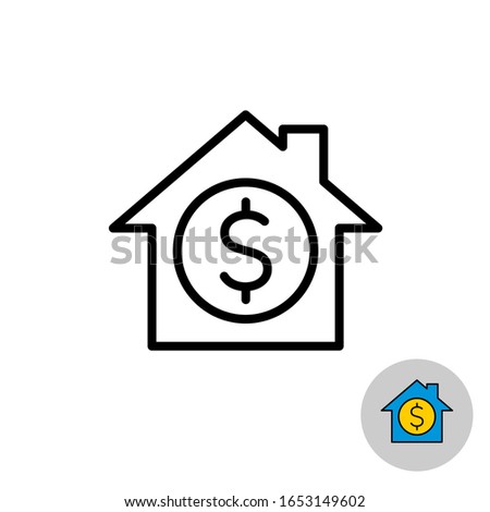 Money house icon. Real estate investment symbol. Housing price sign. Equity loans. Adjustable stroke width. 