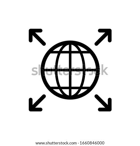 Word expansion icon. Earth globe symbol with four corner arrows. Grow over the world. Сток-фото © 