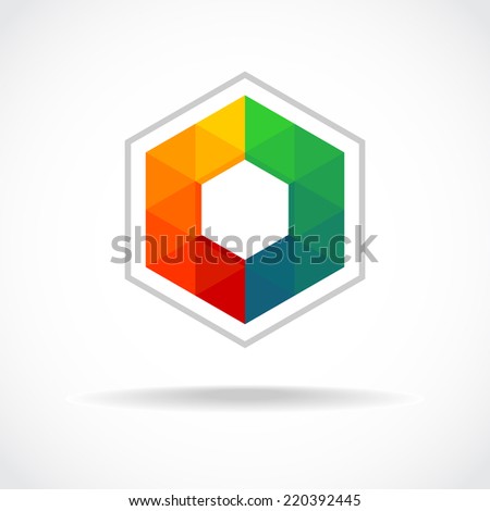 Hexagon with color triangles sign. Abstract logo template.