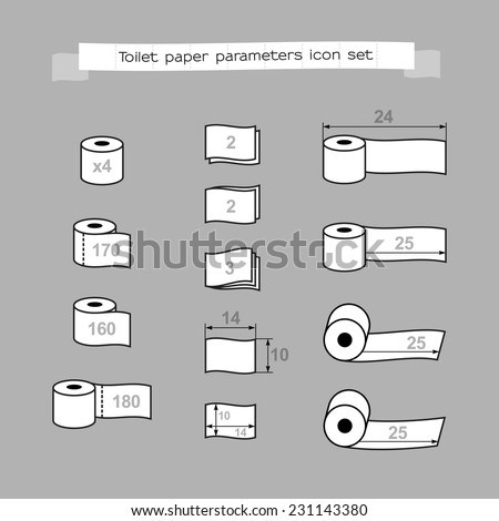 Toilet paper parameters icon set. Pack symbols.
