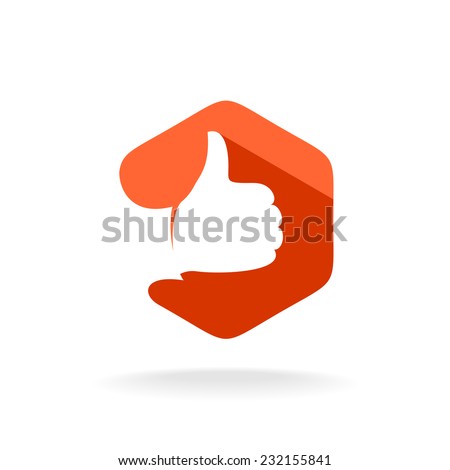 Thumbs up logo template. Like sign with hex background.