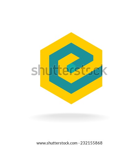 Letter E logo template. Technical hexagonal style.