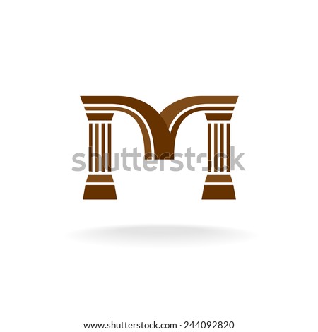 Letter M logo with columns. Architecture, business, lawyer concept.