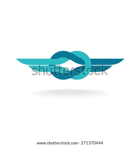 Knot logo. Node symbol with wings. Flat style colors.