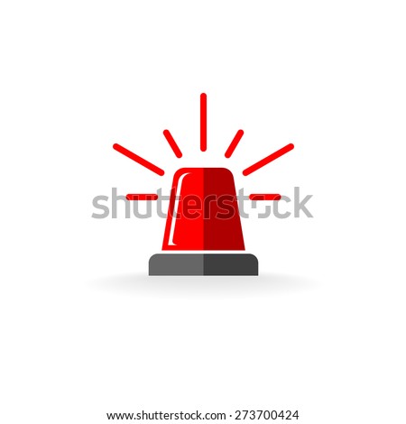 Police or ambulance red flasher siren logo. Flat style with line scatter rays.
