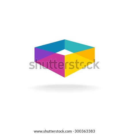 3d transparent abstract colorful perspective box logo