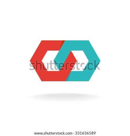 Two hexagonal chain links logo. Tech connection concept.