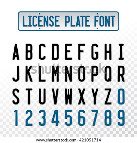 License plate font letters with emboss transparent overlay effect. Car number design alphabet.