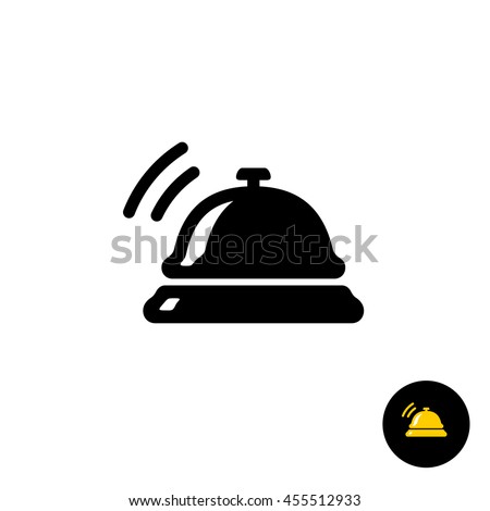 Hotel bell black icon. Hotel ring call silhouette with sound waves.