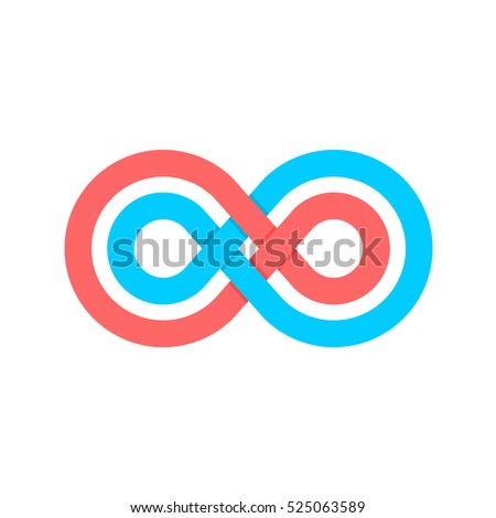 Infinity symbol with two crossed linear shapes. Blue and pink colors.