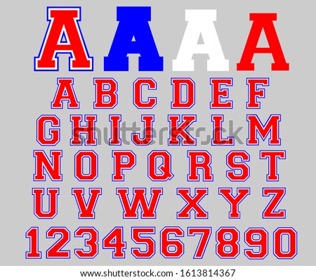 Varsity font vector 3 layers. Sport font college alphabet letters and numbers. Sport design for t shirt.