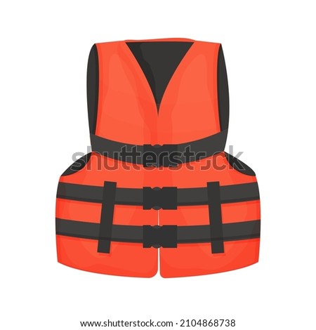 Life rescue jacket, vest with belts in cartoon style isolated on white background. Clothes for safety, uniform for lifeguard, water security.