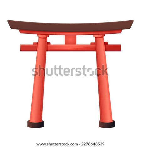 Torii japan arch gate, entrance with wooden columns in red color in cartoon style isolated on white backround