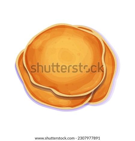Pancake top view in cartoon style isolated on white background. Circle dessert, breakfast. 