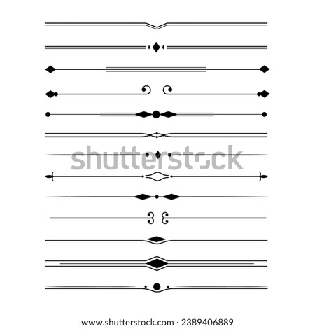 Text devider set, line minimal separators, elegant doodlle borders, decorative elements isolated on white background.