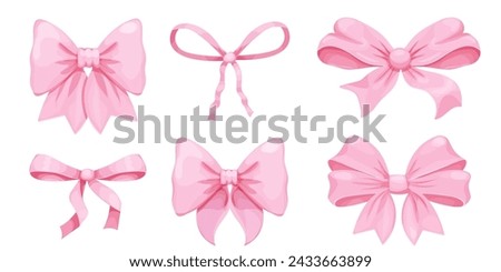 Pink bow coquette y2k aesthetic ribbon, elegant accessory, pastel tie isolated on white background. Lovely satin knot.