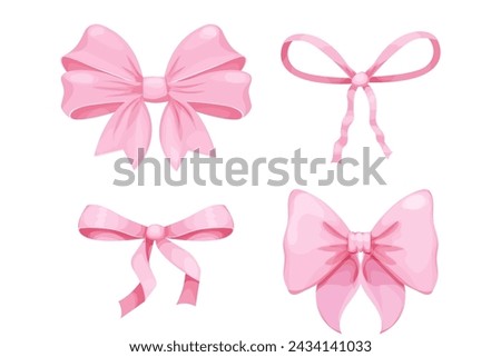 Pink bow coquette y2k aesthetic ribbon, elegant accessory, pastel tie isolated on white background. Lovely satin knot.