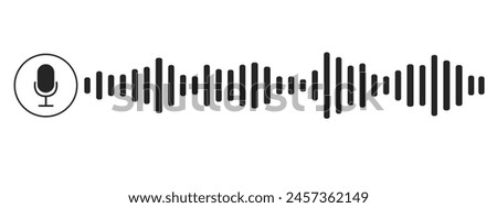 Sound record wave, talk, voice chat, phone app screen, audio player button isolated on white background. Simple media equalizer, podcast decibel sound track.