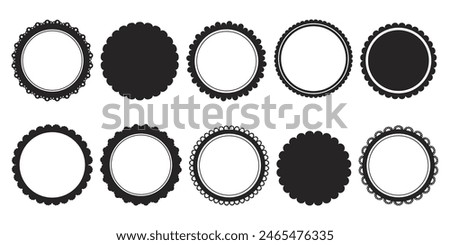 Scalloped seal round price emblem badge simple frame decoration isolated on white background. Stamp, wavy clip art