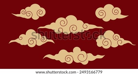 Japanese cloud set, asian traditional wavy curly ornament. China ornament, eastern decoration doodle, line. Clouds flow with the wind in the sky .