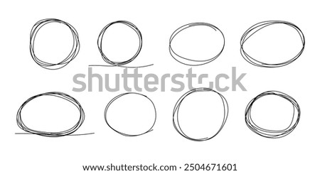 Highlight circle frame cadre, circle doodle scribble round circles for message note. border, mark check or text box isolated on white background. Hand drawn decorative stroke, vintage sketch icon