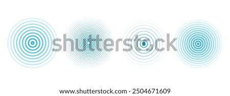 Concentric ripple circles set. Seismic Earthquake alert radar. Radial signal, sonar wave, soundwave rings. touch effect or pulse