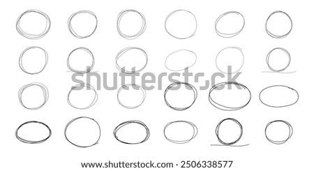 Highlight circle frame cadre, circle doodle scribble round circles for message note. border, mark check or text box isolated on white background. Hand drawn decorative stroke, vintage sketch icon