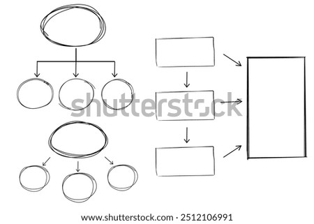 Mind map infographic diagram doodle line free hand drawing. Idea scheme plan with arrows and circles. Mind process step chart. Project concept,