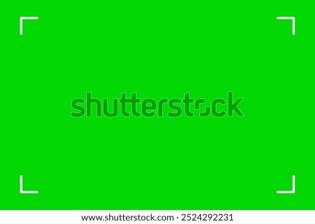 Green screen chroma key background, viewfinder camera frame, video film screen template, overlay. Cinema display with grid.