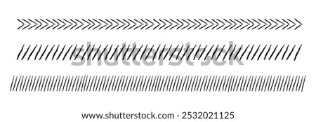 Slash line doodle border, diagonal lines. Divider strip Tilt strip geometric abstract border. Diagonal grid. Geometric dashed tape