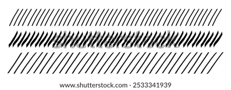 Slash line doodle border, diagonal lines. Divider strip Tilt strip geometric abstract border. Diagonal grid. Geometric dashed tape