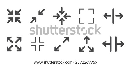 Full screen icon interface menu cursor bitton, application size control pointer. Web ui line navigation maximize or minimaze icon. App arrow. Enter or exit