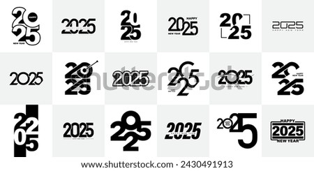 Big Set of 2025 number design template. 2025 New Year logo text design. Collection of 2025 Happy New Year. Vector illustration.