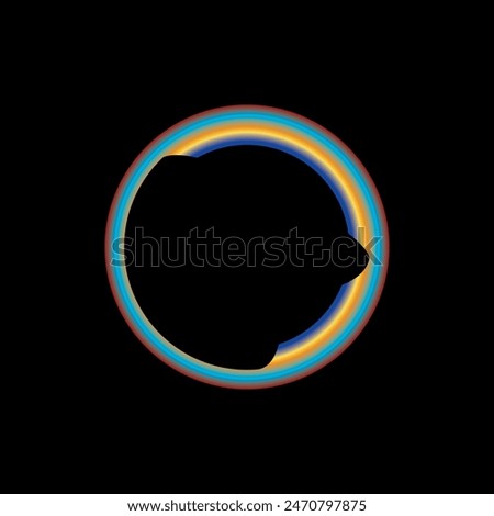 Glowing neon color circle round curve shape with wavy dynamic lines isolated on black background technology concept. Circular light frame border. Light ring background. For badges, price tags, etc.