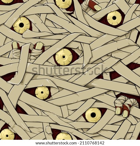 Mummy Seamless Pattern with monster zombie eyes Imagine de stoc © 