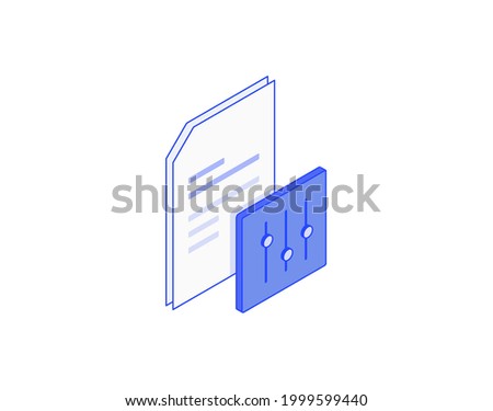 Document settings, sorting docs, list, file filtering isometric illustrate 3d vector icon. Modern creative design illustration in flat line style.