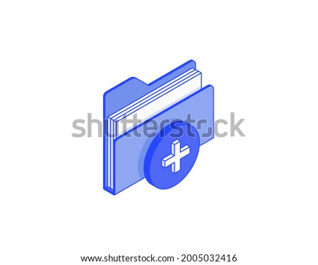 Office folder with documents, add file directory isometric illustrate 3d vector icon. Modern creative design illustration in flat line style.