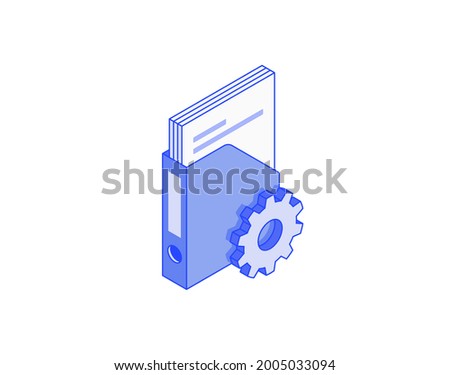 Archive book settings, accounting and office stuff, folder for reports isometric illustrate 3d vector icon. Modern creative design illustration in flat line style.