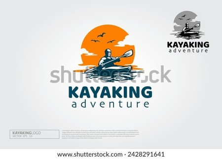 Kayaking Adventure Vector Logo Template. Kayaking Logo is a multipurpose logo. This logo that can be used by water companies, water sports companies, canoe sellers, kayaking, sailing companies, etc. 