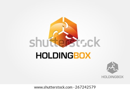 Holding Box Vector Logo Template. This is a box made from three puzzle, this logo symbolize a unity, togetherness, group, some things that strength inseparable from each other, holding each other.