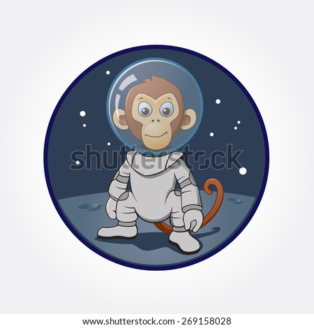 astronaut monkey at the moon, vector cartoon illustration