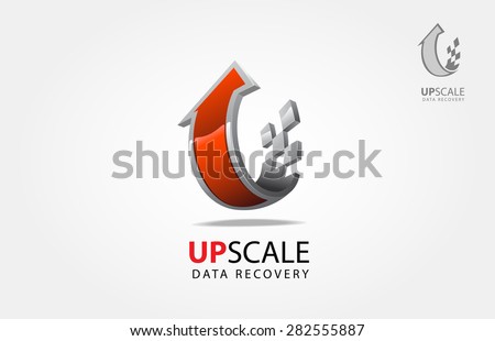 Up Scale Data Recovery Vector Logo Template. Vector illustration of 3D arrow, logo design,it's symbolize upscale, growth, and success.