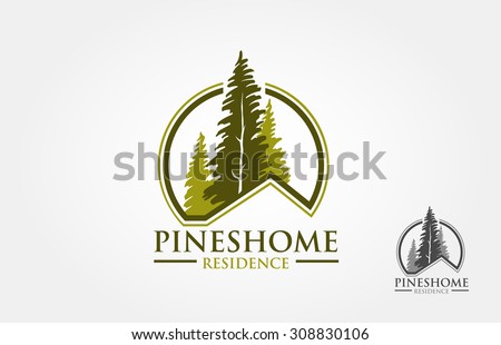 Pines Home  Residence Vector Logo Template. The logo is a pines tree with incorporate. This symbolizes a neighborhood, protection, peace, growth, nature, ecological and environment concept.